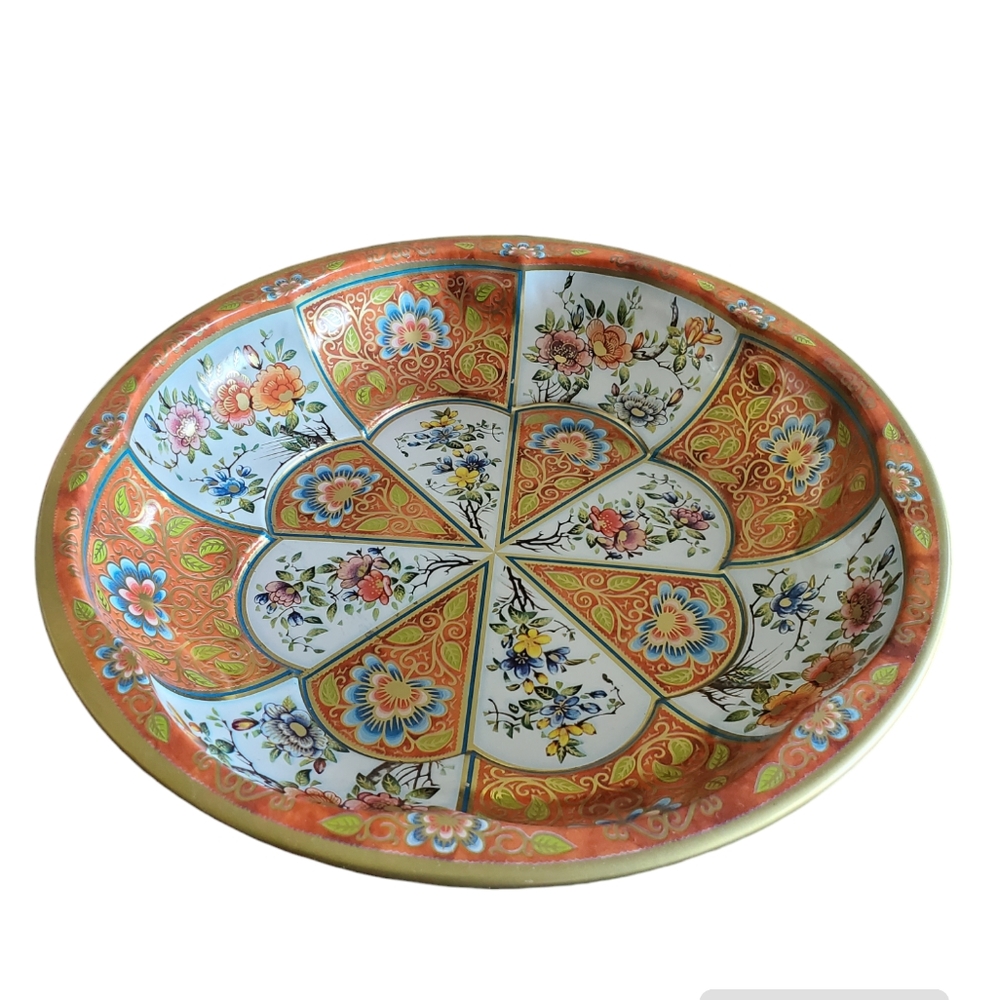 Daher Decorated Ware 1971 Tin Bowl Floral Orange Blue White Made In England - Picture 3 of 11